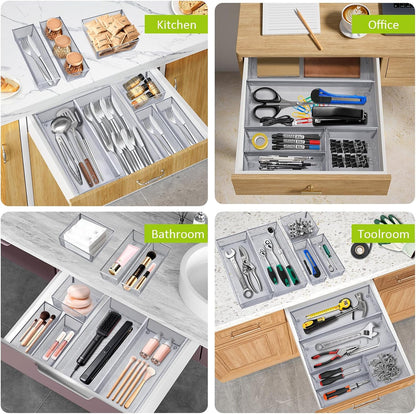 Neudeco Silverware Organizer,Mesh Drawer Organizer for Kitchen，Metal Utensil Organizer for Flatware, Knives, Spoons,Cosmetic (Silver 9 * 3 * 2 inch Pack6)