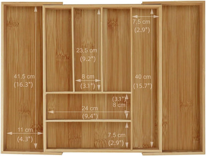 Bamboo Drawer Organizer - Expandable Kitchen Utensil Holder, Adjustable Silverware Drawer Organization, Kitchen Wooden Tray for Cutlery, Flatware & Stationery, 5-7 Slots (Natural)