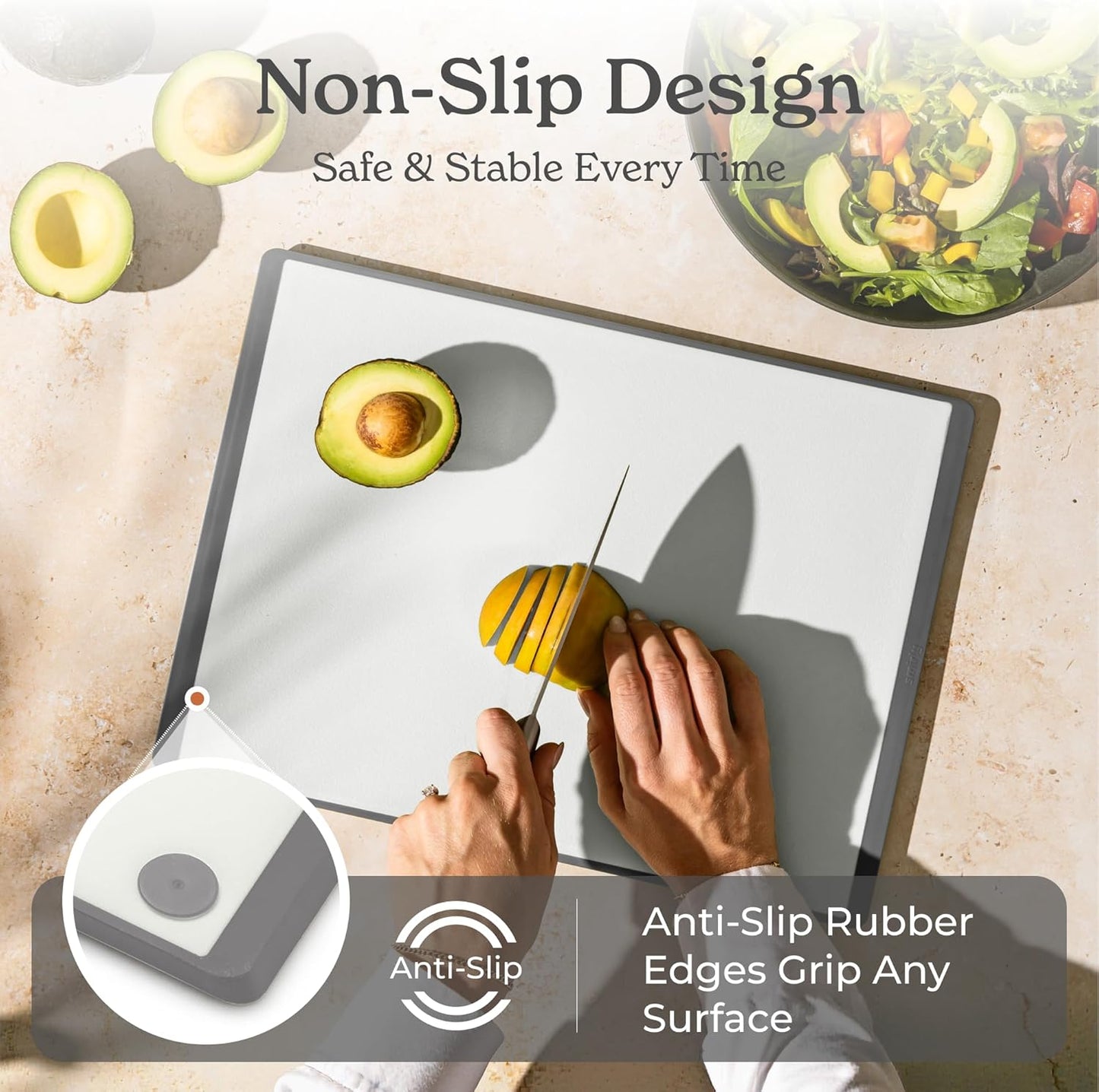SMIRLY Plastic Cutting Board Set with Holder 3 Pieces, Non-Slip Dishwasher Safe Chopping Boards for Kitchen, Black & White