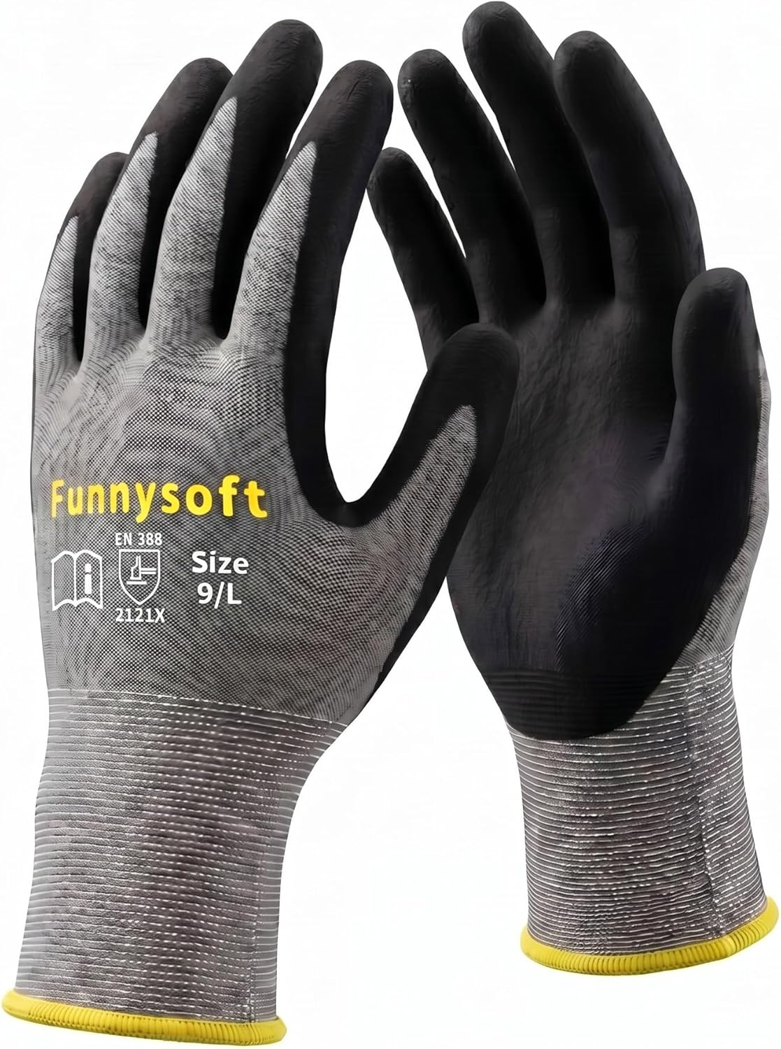 16 Pairs Work Gloves MicroFoam Nitrile Coated Seamless Knit Nylon, Palm & Fingers Cut-Resistant, Warehouse Gloves for Auto Garden Mechanics Outdoor Construction (Brown Cuff,XL)