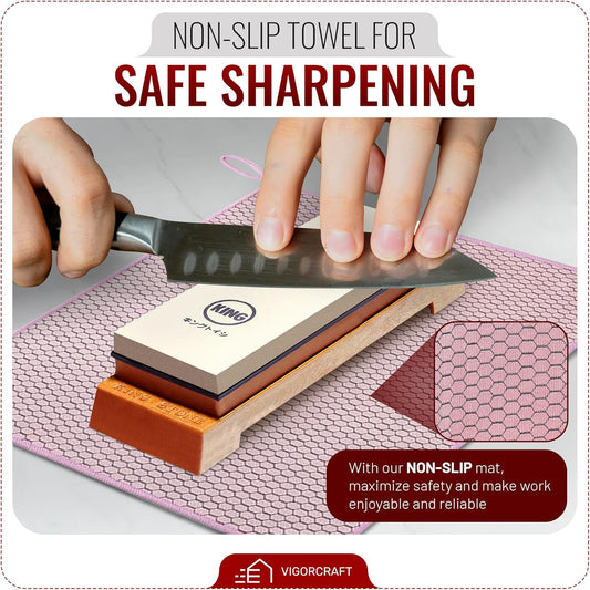 Japanese Whetstone Knife Sharpener - Dual-Sided 1000/6000 Grit Japanese Knife Sharpening Kit with Non-Slip Microfiber Cloth - Kitchen Sharpening Stones for Knives with Whetstone Angle Guide