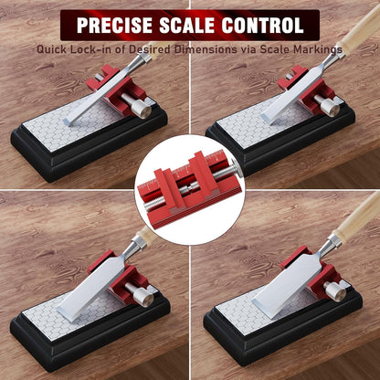 Honing Guide with Whetstone for Woodworking,Sharpening Jig Center Upgraded Honing Tool and Diamond Chisel Sharpening Stone Set Kit for Knife, Short Chisels and Planes, Fine/Coarse Plate, 400/1000/Grit