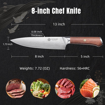YOTSUBA 3 PCS Japanese Kitchen Knife Set, Razor Sharp High Carbon Stainless Steel Chef Knives with Ergonomic Natural Rosewood Handle, Premium Gift Box for Home & Restaurant Use