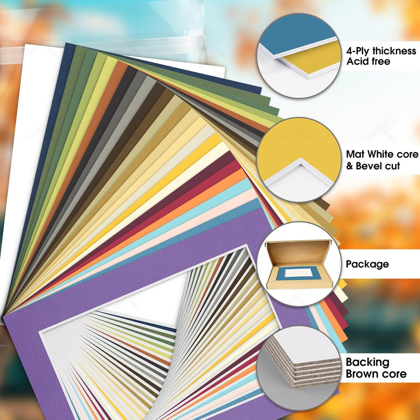 Golden State Art, Pack of 10 Mix Pre-Cut 5x7 Picture Mat for 4x6 Photo with White Core Bevel Cut Mattes Sets. Includes 10 High Premier Acid Free Bevel Cut Matts & 10 Backing Board & 10 Clear Bags