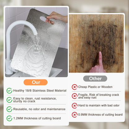 ZPUFAW 3Pcs Cutting Boards for Kitchen 304 Food Grade Stainless Steel, Large-Small Titanium Cutting Board for Cutting Fruit, Meat, Fish, Vegetables, Easy Grip Handle Easy Cleaning Dishwasher Safe