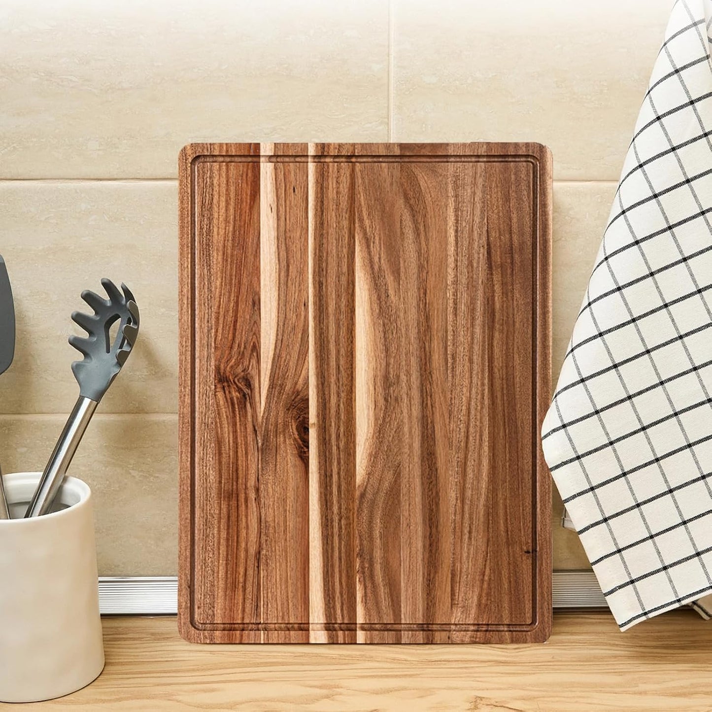 Large Wooden Cutting Board for Kitchen, 20" x 15" Acacia Wood Butcher Block Cutting Board with Juice Groove, Thick Chopping Board Carving Board for Meat Turkey Vegetables