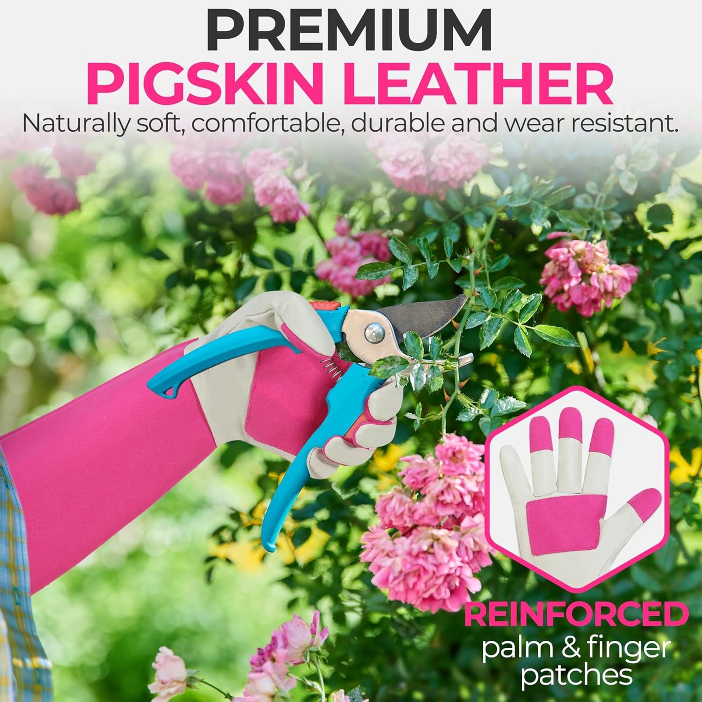 HANDLANDY Rose Pruning Gloves for Men & Women, Long Thorn Proof Gardening Gloves, Breathable Pigskin Leather Gauntlet, Best Garden Gifts & Tools for Gardener