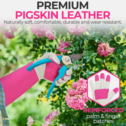 HANDLANDY Rose Pruning Gloves for Men & Women, Long Thorn Proof Gardening Gloves, Breathable Pigskin Leather Gauntlet, Best Garden Gifts & Tools for Gardener
