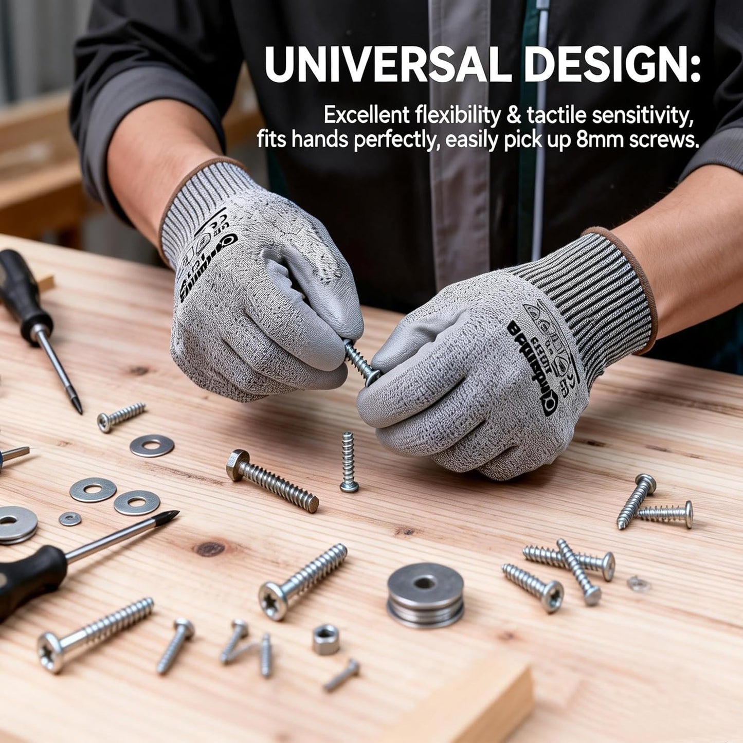 ANDANDA Cut Resistant Gloves Level 5, PU Coated Work Gloves with Power Grip for Dry & Slightly Oily Environment, Garden,