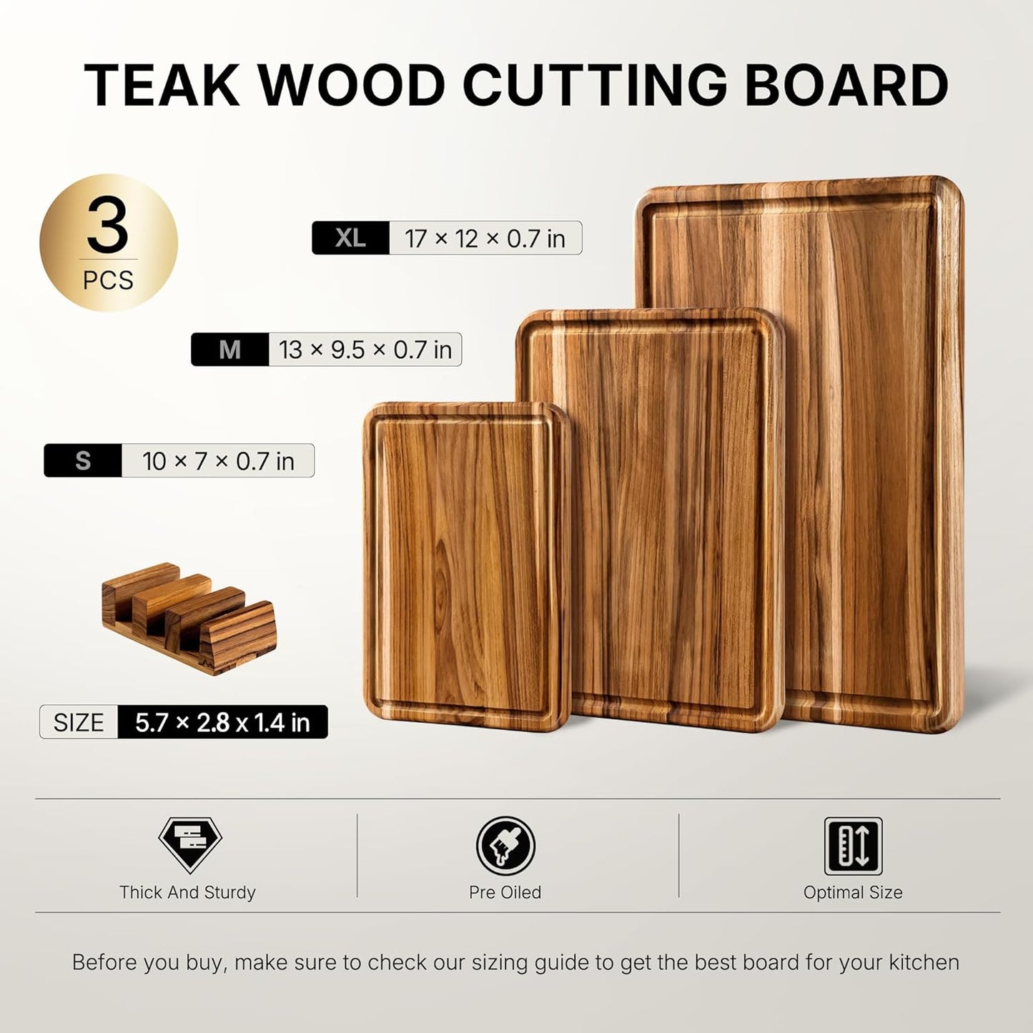 4 Pack Teak Cutting Board Set for Kitchen Heavy Duty Non Toxic Non Slip Solid Thick Wood Haus Chopping Board Extra Large Big Small Meat Best Wooden Charcuterie Board