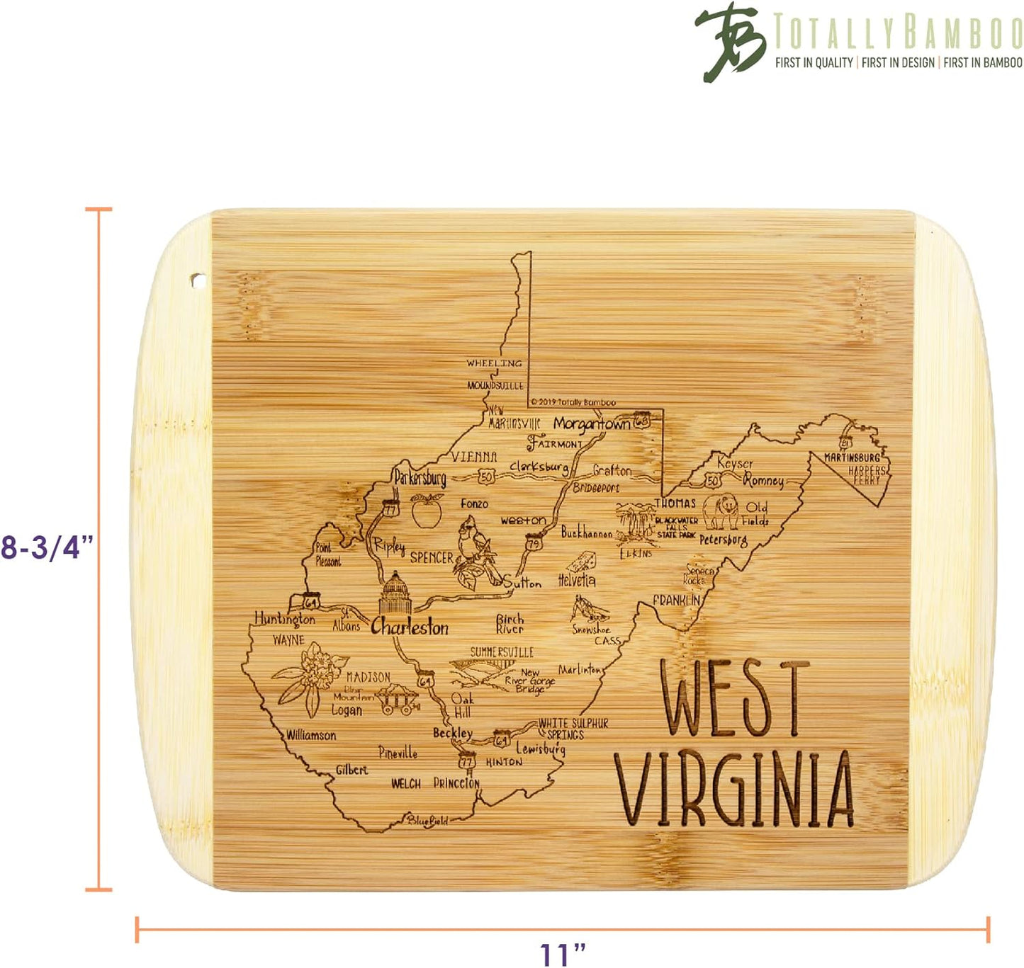 Totally Bamboo A Slice of Life New Jersey State Serving and Cutting Board, 11" x 8.75" - Colors A