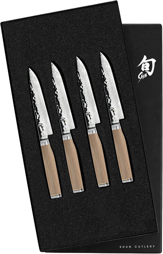 Shun Premier Blonde Steak Knife Set, 4 Piece, 5" Knives, Handcrafted Japanese Steak Knife Set, VG-MAX Core with Damascus Stainless Steel Cladding, Pakkawood Handle
