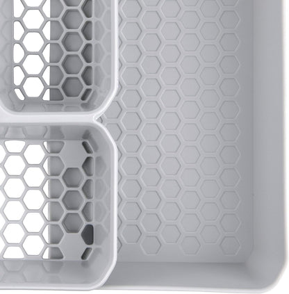 Spectrum HEXA 5-Divider Expandable Silverware Tray (Stone Gray) - In-Drawer Organizer for Kitchen Accessories, Cutlery, Knives, & More / Easy-to-Clean Home & Apartment Essential