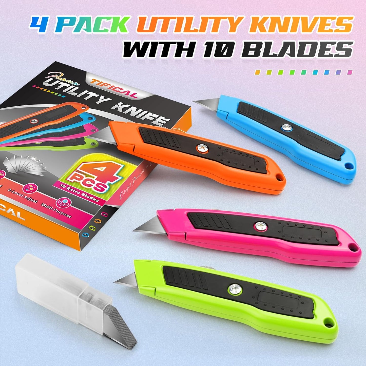 Box Cutter Retractable, Heavy Duty Zinc Alloy Utility Knife, Razor Knife for Cardboard, Boxes and Cartons, Vinyl, Carpet, Leather, Box Opener for Home & Office, Extra 10 Replacement Blades