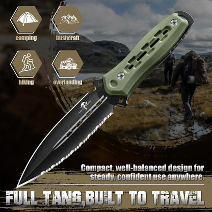 Purple Dragon Fixed Blade Knife with Kydex Sheath,440C Steel Full Tang Outdoor Utility Knife with G10 Handle for Camping, Hiking,Bushcraft & Outdoor Use-Black