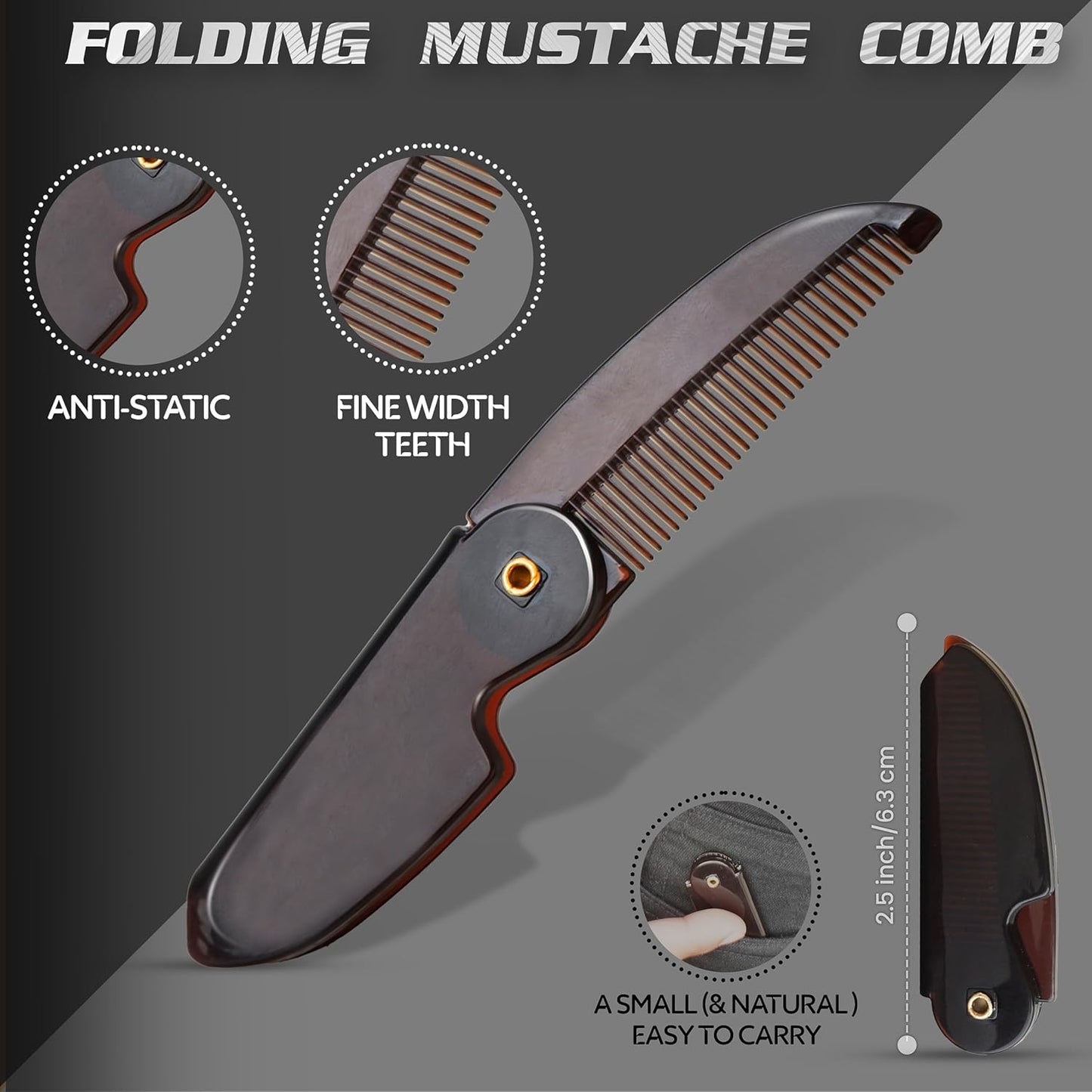 Beauty & Crafts 5” Professional Beard & Mustache Scissors for Men | German Stainless Steel Beard Trimming Shears with 2 Mustache Combs & Premium Pouch for All Facial Hair (Black)