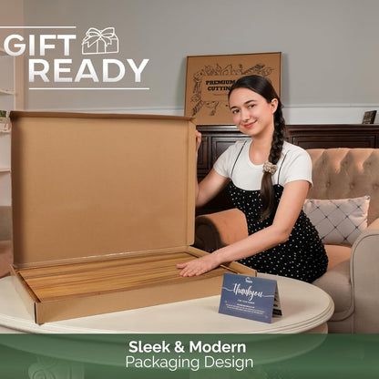 Howizz Acacia Wood Large Cutting Board, Thick End Grain Solid Wood Butcher Block For Kitchen, Non Toxic Pre-Oiled Carving Tray w/Juice Grooves and Easy Grip Handle, 20"x15"x1" (Gift-Ready Box)