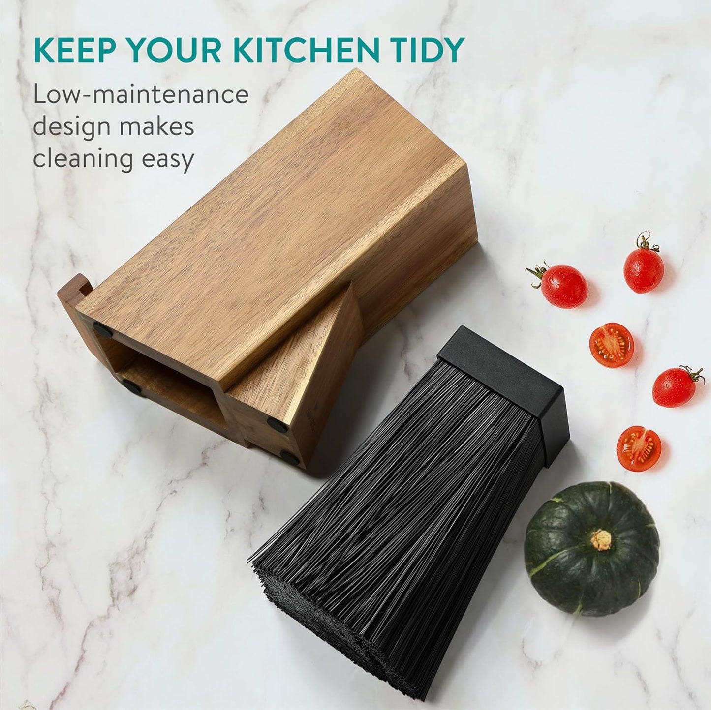 Navaris Universal Knife Block Holder - Rubber Wood Stand with Bristles to Fit Different Sizes of Knives - Angled Design, 9.8" x 5.9" x 4.1’" - Black