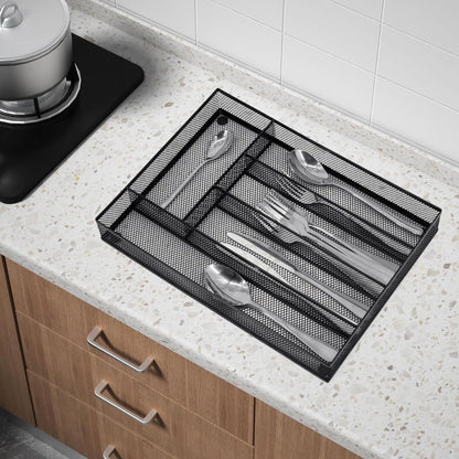 Neudeco Silverware Organizer,Mesh Drawer Organizer for Kitchen，Metal Utensil Organizer for Flatware, Knives, Spoons,Cosmetic (Silver 9 * 3 * 2 inch Pack6)