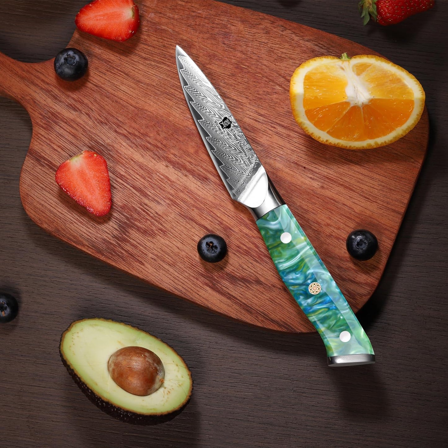 WILDMOK Paring Knife 3.5 Inch, Japanese Damascus Fruit Knife, Small peeling knife Perfect for Cutting Fruit Vegetables Petty Knife