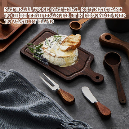 1 Set Bridal Baby Shower Cheese Prizes Wooden Square Board Gift Set Knives Forks Thank You Tags with Box for Guests for Valentines Bridal Baby Shower Housewarming Gifts (Acacia Color)