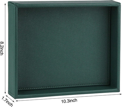 HofferRuffer Faux Leather Vanity Tray, Elegant Desktop Storage Organizer, Decorative Catchall for Perfume, Bathroom Valet, Nightstand or Dresser, 10.2 x 8.4 x 1.8 inches (Grey Stripe)
