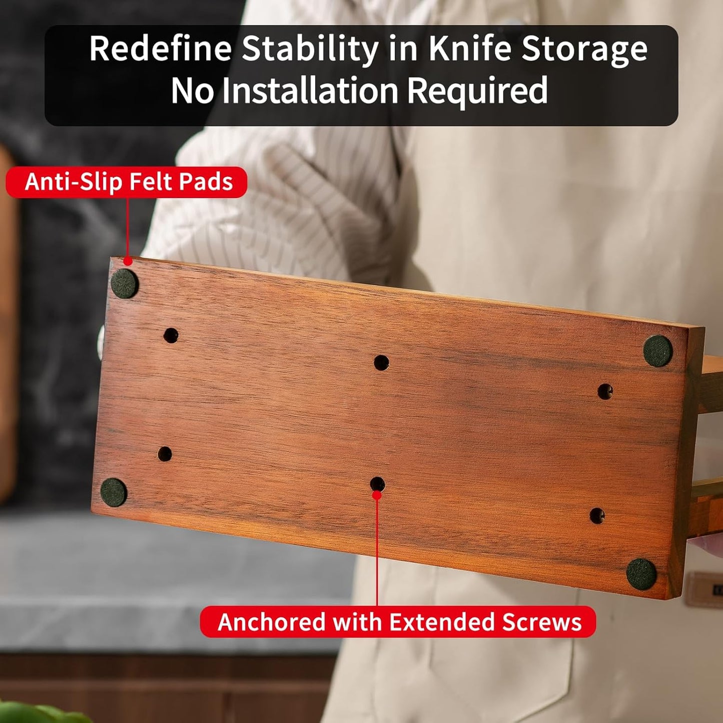 Magnetic Knife Block Acacia Wood -Double Sided Magnetic Knife Holder Rack for Kitchen Counter -Universal Knife Block Without Knives Wooden Multifunctional Storage Fully Assembled