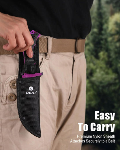 REAT Fixed Blade Knife with Sheath, 4.1" 440C Steel Blade with Full Tang Design,Ergonomic ABS Plastic Handle, EDC Sharp Hunting Knife,Tactical Knife for Camping,Survival,Bushcraft,Hiking