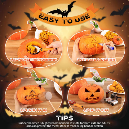 CHRYZTAL Pumpkin Carving Kit Tools Halloween, 13PCS Professional Heavy Duty Carving Set, Stainless Steel Double-side Sculpting Tool Carving Kit for Halloween Decoration Jack-O-Lanterns