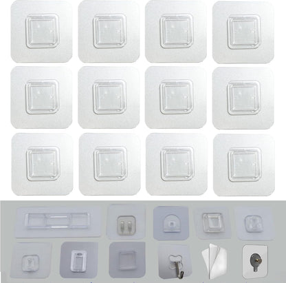 12 PCS Wall Mounted Replacement Sticky pads for Kitchen Bathroom Shower Caddy Organizer Rack Holder Nail Free Adhesive Hooks (Square)