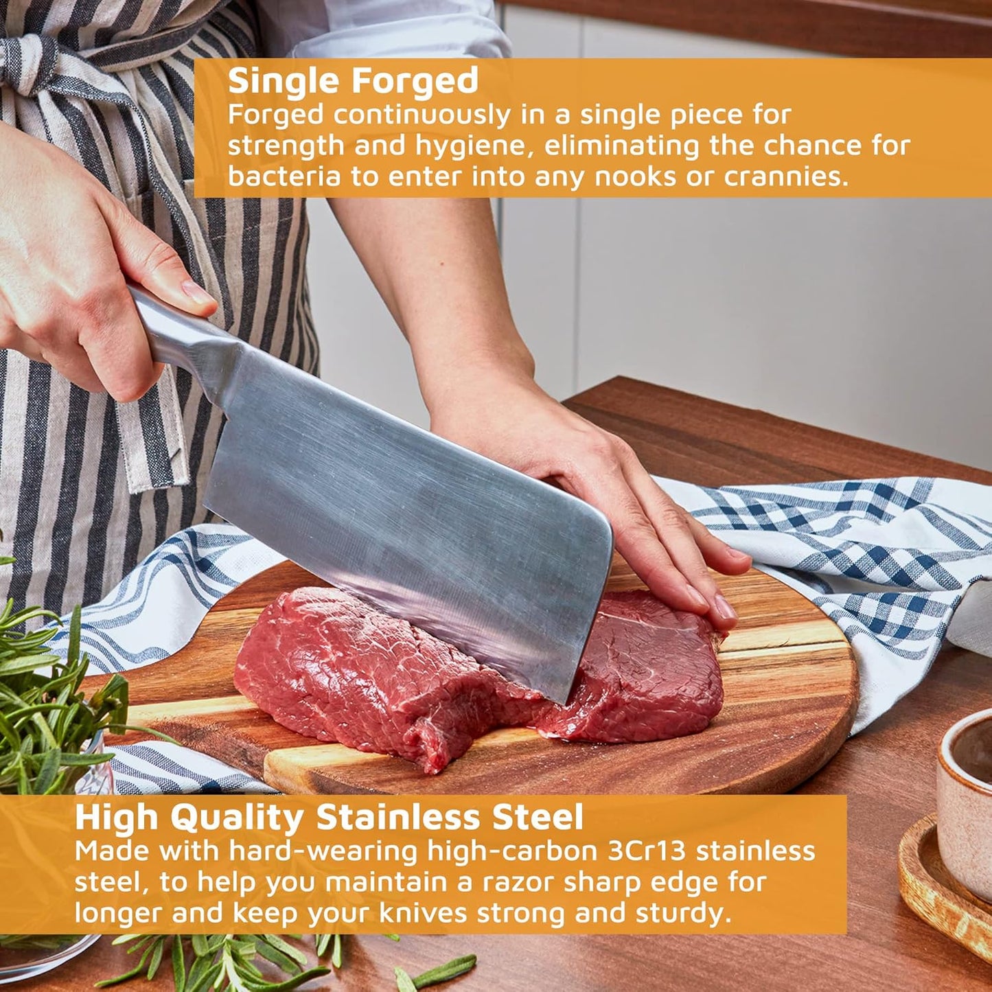 Jean-Patrique Cleaver Butcher Knife - Single Forged with Razor Sharp Edge Cleaver Knife - Kitchen Chopping Knife Meat Cleaver 6.7"/17cm
