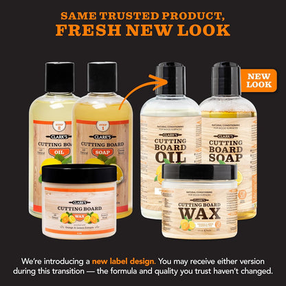 CLARK’S Cutting Board Oil and Wax Kit – Includes Food Grade Mineral Oil (12oz), Finishing Wax (6oz), Applicator, & Buffing Pad to Clean and Protect Wood, Enriched with Natural Lemon & Orange Extract