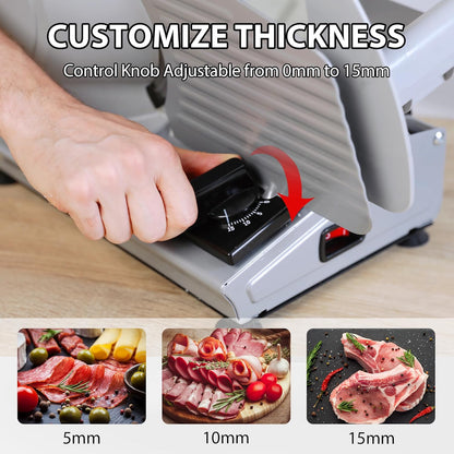 TOOGOOD 7.5" Electric Meat Slicer, with Stainless Steel Blade, Adjustable Thickness Food Slicer Machine for Home Use, Cuts Meat, Ham, Hard Cheese and Deli (Black)