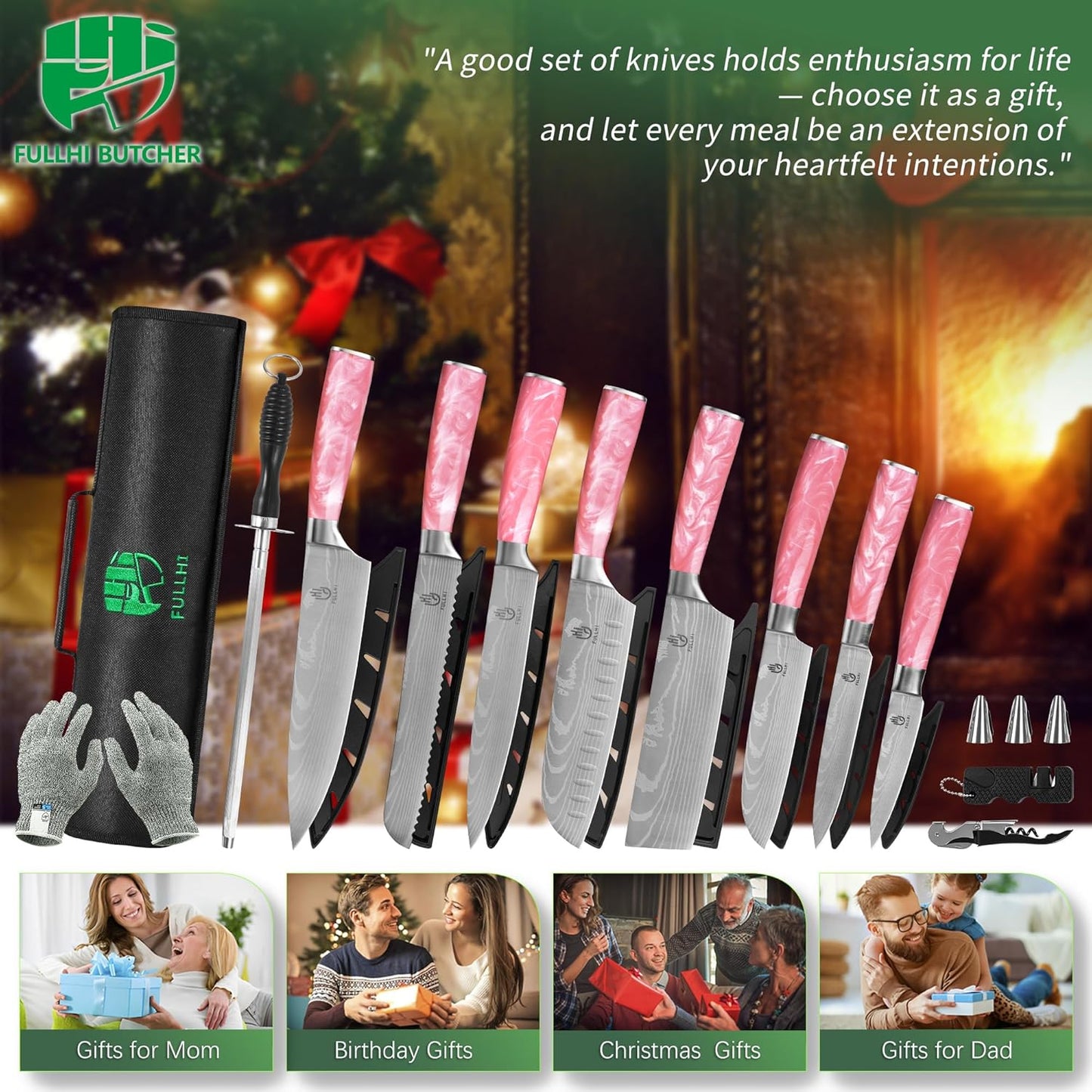 FULLHI Knife Set, 14pcs Japanese Knives Set, Premium German Stainless Steel chef Knife Set