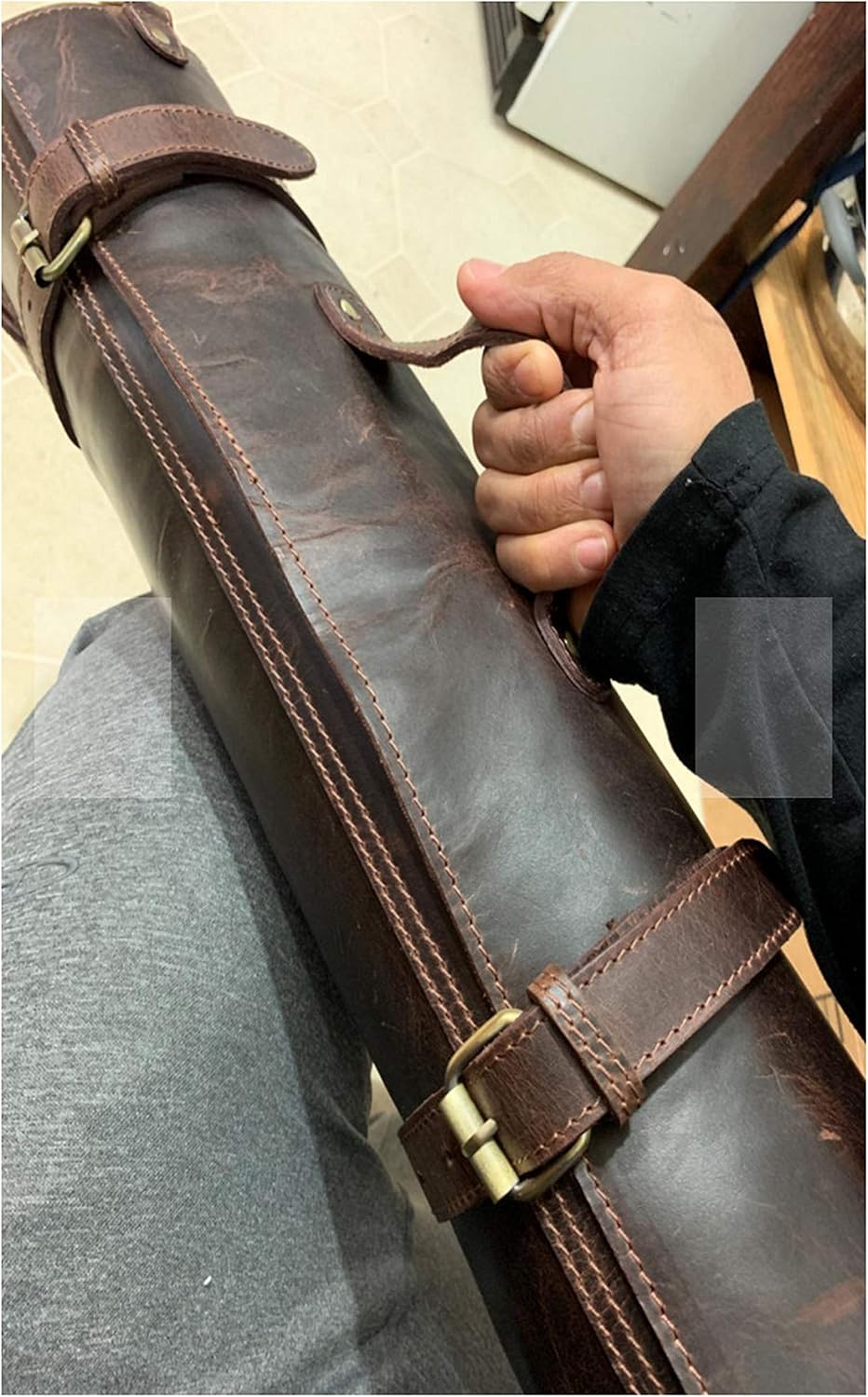 CREATIVE LEATHER ART Leather Knife Roll | Chef Knife Case | Tan Vintage Leather Knife Roll Bag
