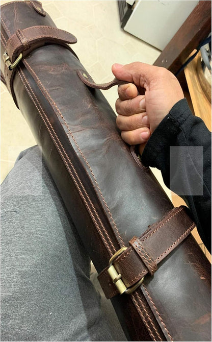 CREATIVE LEATHER ART Leather Knife Roll | Chef Knife Case | Tan Vintage Leather Knife Roll Bag