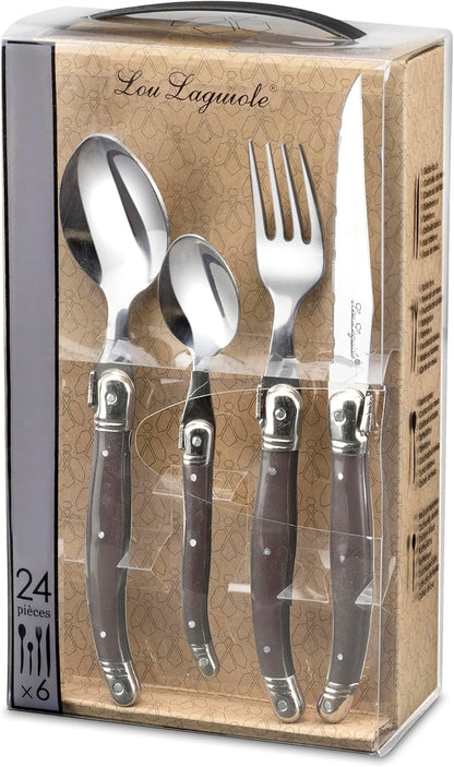 Amefa Silverware Set - 24-Piece, Anthracite Grey Tableware - Stainless Steel Flatware Set with Forks & Spoons & Grapefruit Knives - Rust-Resistant, Dishwasher Safe Utensils