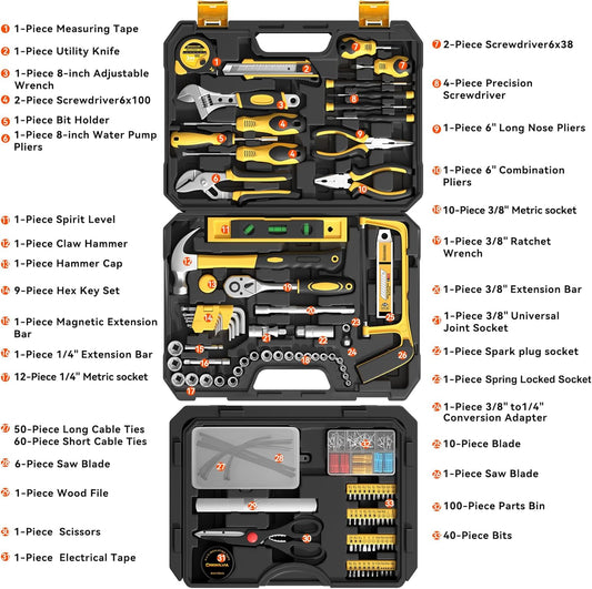 328 Piece Tool Kit For Home,Hand Repair Tool Set,Toolbox Storage Case with Drawer,General Household/Auto Tool Set,Perfect for Homeowner, DIY, Handyman (Blue and black)