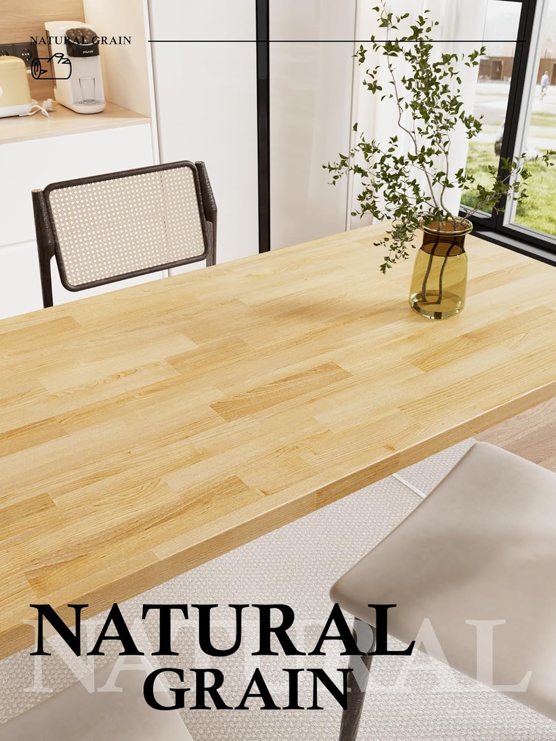 4FT Butcher Block Countertop Birch Solid Wood - 50" x 25" Table Top Butcher Block Cutting Board for Kitchen Island Cart Living Dining Office Desk Workbench Washer Dryer Countertop Unfinished 1.5" Th