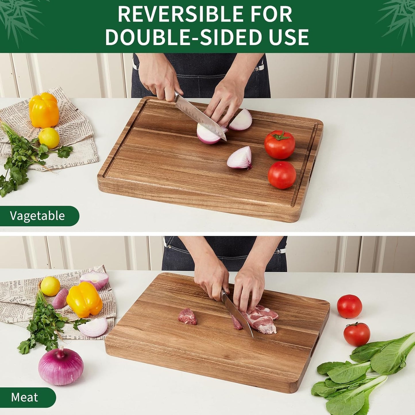 Large Wooden Cutting Board for Kitchen, 20" x 15" Acacia Wood Butcher Block Cutting Board with Juice Groove, Thick Chopping Board Carving Board for Meat Turkey Vegetables