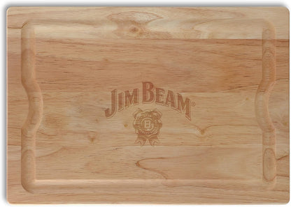 Jim Beam 3-Piece Carving Set, Includes Stainless Steel Knife and Fork with Wood Handles and Wooden Carving Board, Brown