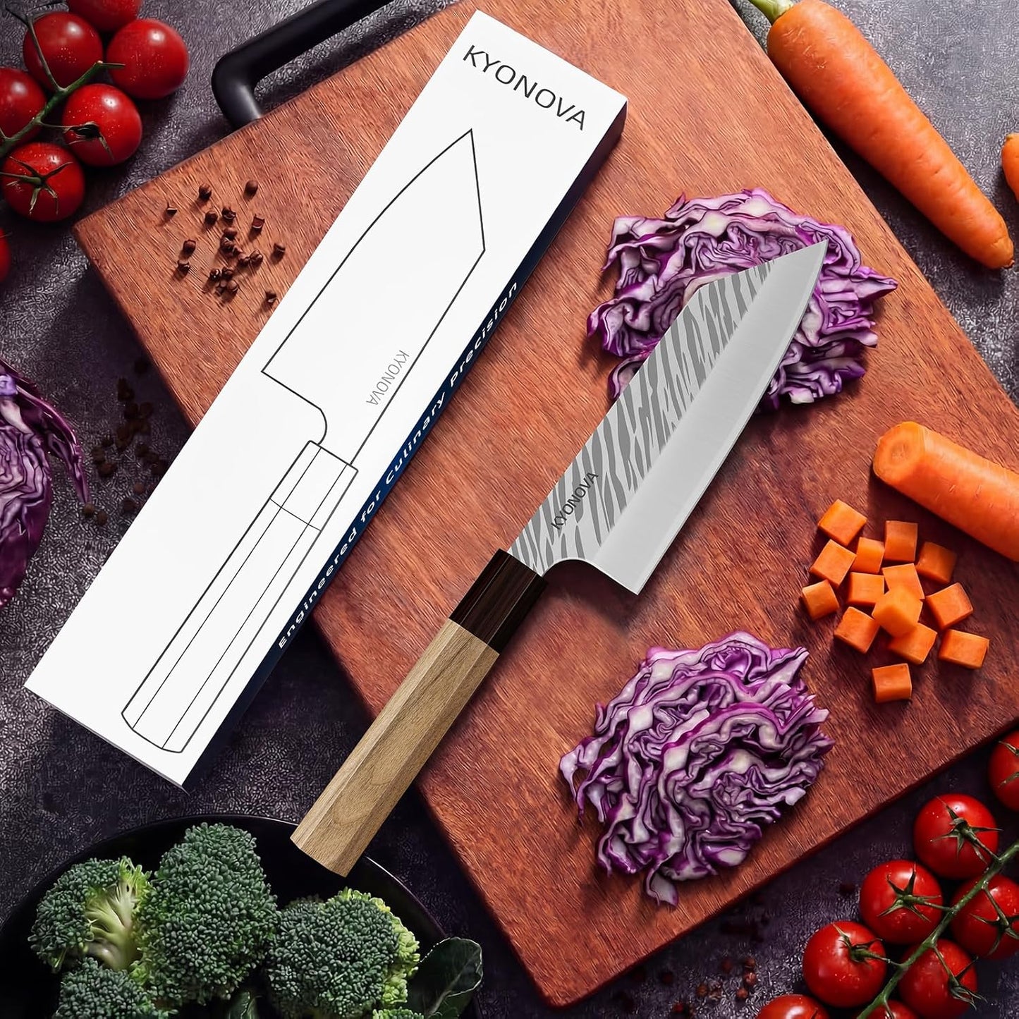 7 Inch Santoku Knife, 9-Layer VG10 High Carbon Steel Multipurpose Japanese Kitchen Knife, Sharp Steak Knife & Brisket Knife with Rosewood Handle for cutting meat for Home & Restaurant