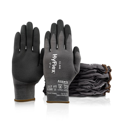 HyFlex 11-840 Ergonomic Abrasion-Resistant Nitrile Foam Industrial Gloves for Automotive, Fabrication, EMS, Utilities - Size 9, Black (12 Pairs)