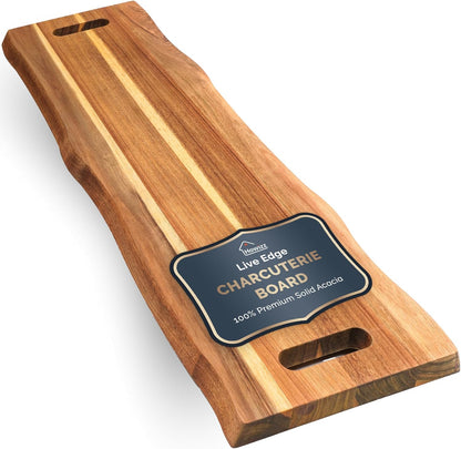 Howizz Acacia Wood Large Cutting Board, Thick End Grain Solid Wood Butcher Block For Kitchen, Non Toxic Pre-Oiled Carving Tray w/Juice Grooves and Easy Grip Handle, 20"x15"x1" (Gift-Ready Box)