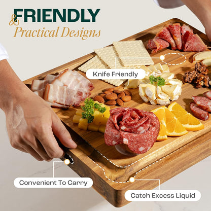 Yes4All Durable Acacia Cutting Boards for Kitchen, [17''Lx13''Wx1.5” Thick] Medium Edge Grain Cutting Board, Pre Oiled Wood Cutting Boards, Thick Chopping Board w/Juice Grooves and Easy Grip Handle