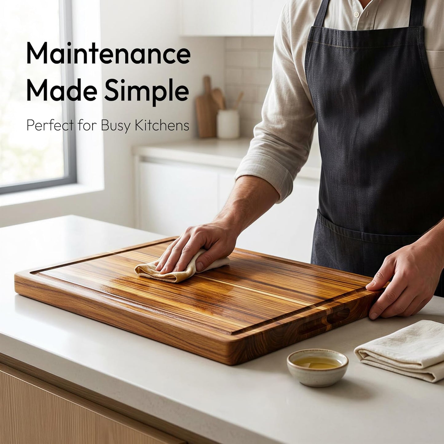 Bellsal 3 Pack Teak Wood Cutting Board Set for Kitchen Charcuterie Board Serving Heavy Duty Non Toxic Slip Over Sink Solid Thick Haus Wooden Chopping Board Large Big Small Meat Kitchen Essential Gift