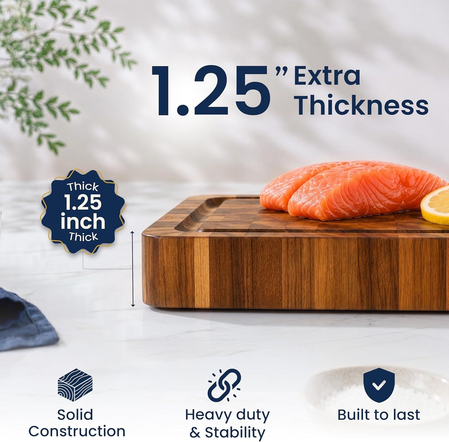 HOMESTEAD End Grain Acacia Wood Cutting Board for Kitchen 23x18x1.5 in, Large Butcher Block Chopping Board for Meat Vegetables with Juice Groove, Handles and Knife-Friendly Surface