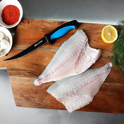 Rhinoreto Fillet Knife for Fish - Razor Sharp G4116 German Stainless Steel Blade, 6.5 Inch Professional Filleting & Boning Knife with Non-Slip Handle, Protective Sheath & Sharpener