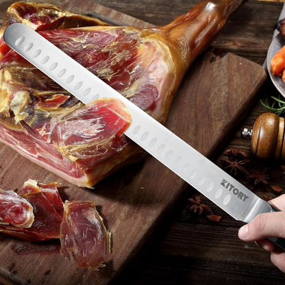 Kitory Slicing Carving Knife - 12" Brisket Knife - Pakka Wood Handle - Forged German High Carbon Steel Granton Blade, BBQ, Grilling Gifts For Men -Metadrop Series