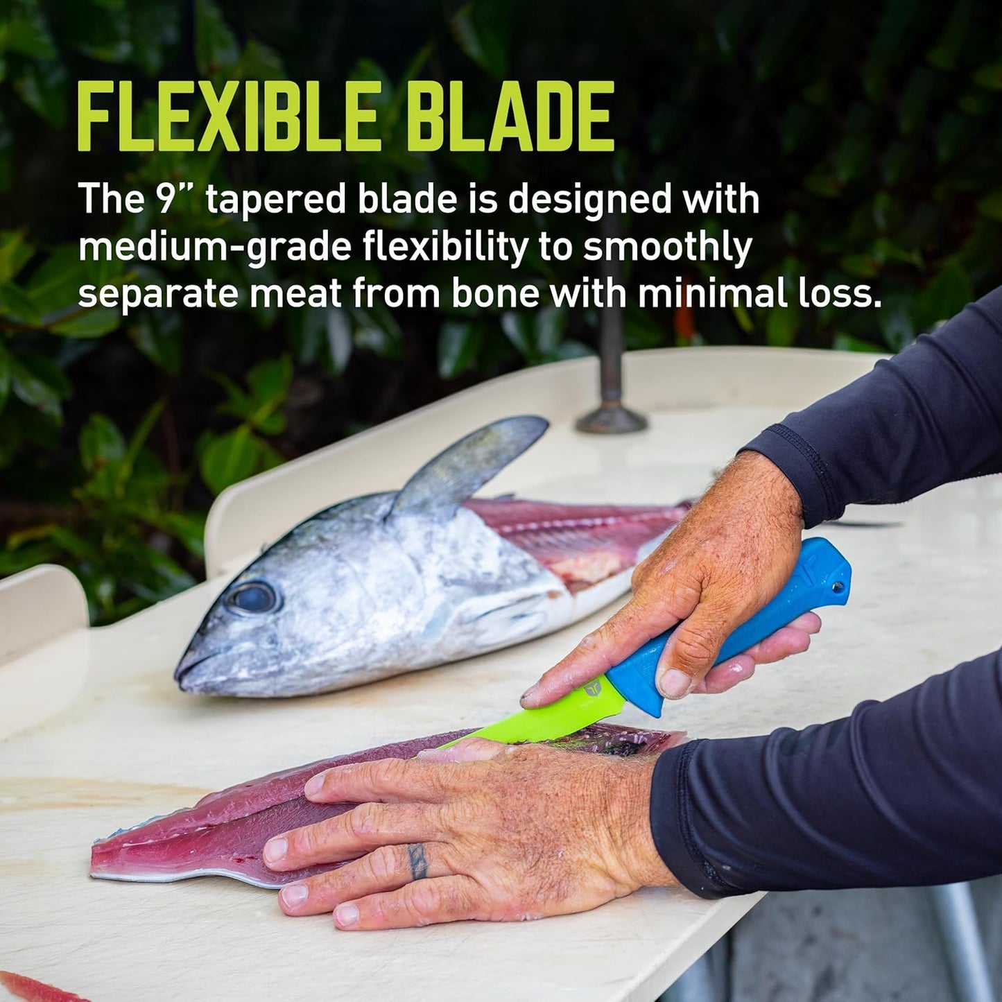 TRUE SYK 7" Fillet Knife, Medium Flex, Hollow Ground Blade, Ideal for Freshwater and Saltwater Filleting, Skinning, and Deboning Fish, 7" Knife,Blue/Green